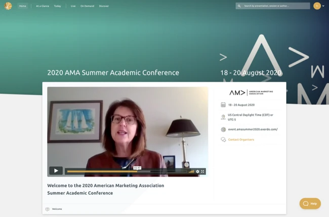 Screenshot of the American Marketing Association virtual conference on Ex Ordo