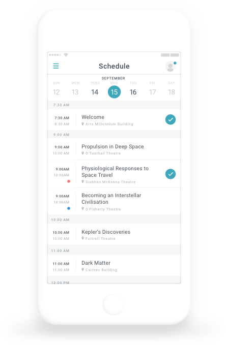Conference schedule on Ex Ordo mobile conference app